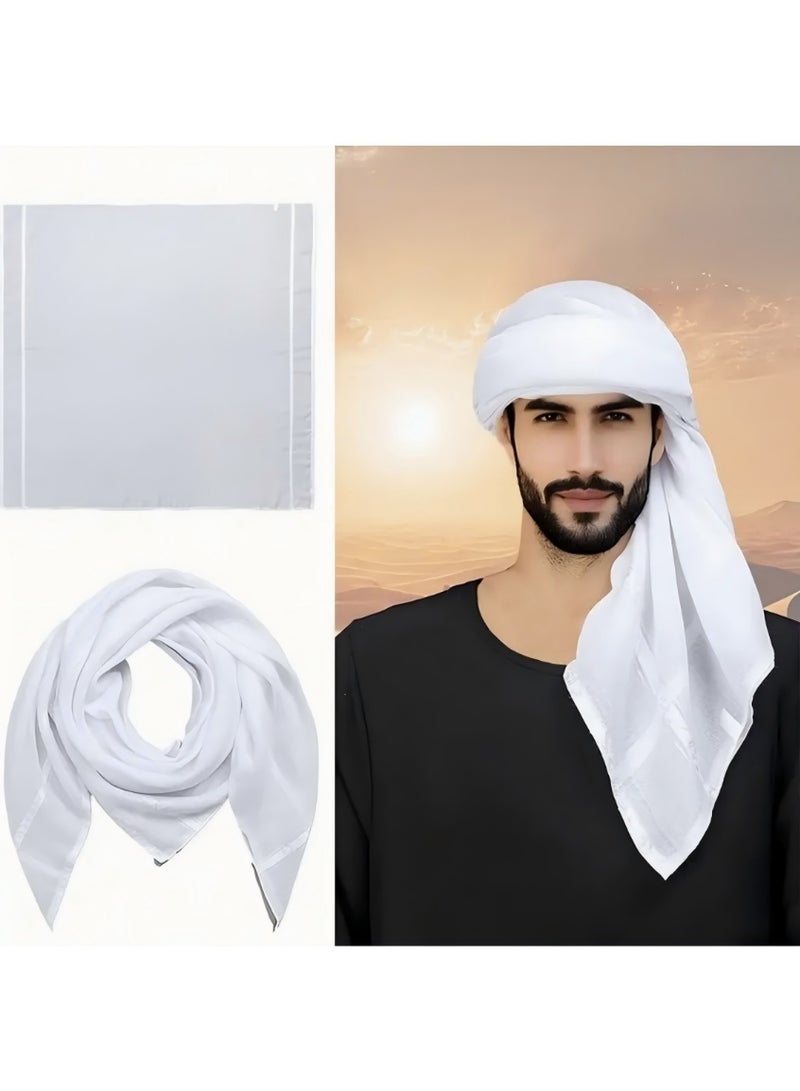 وشاح رأس شماغ أبيض للرجال-140x140 مزيج قطن ممتاز للارتداء اليومي ، رمضان والعيد - Image 3